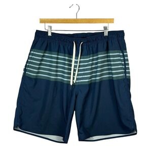 Fair Harbor Mens XXL Swim Trunks‎ Striped Blue Green Elastic Waist Drawstring